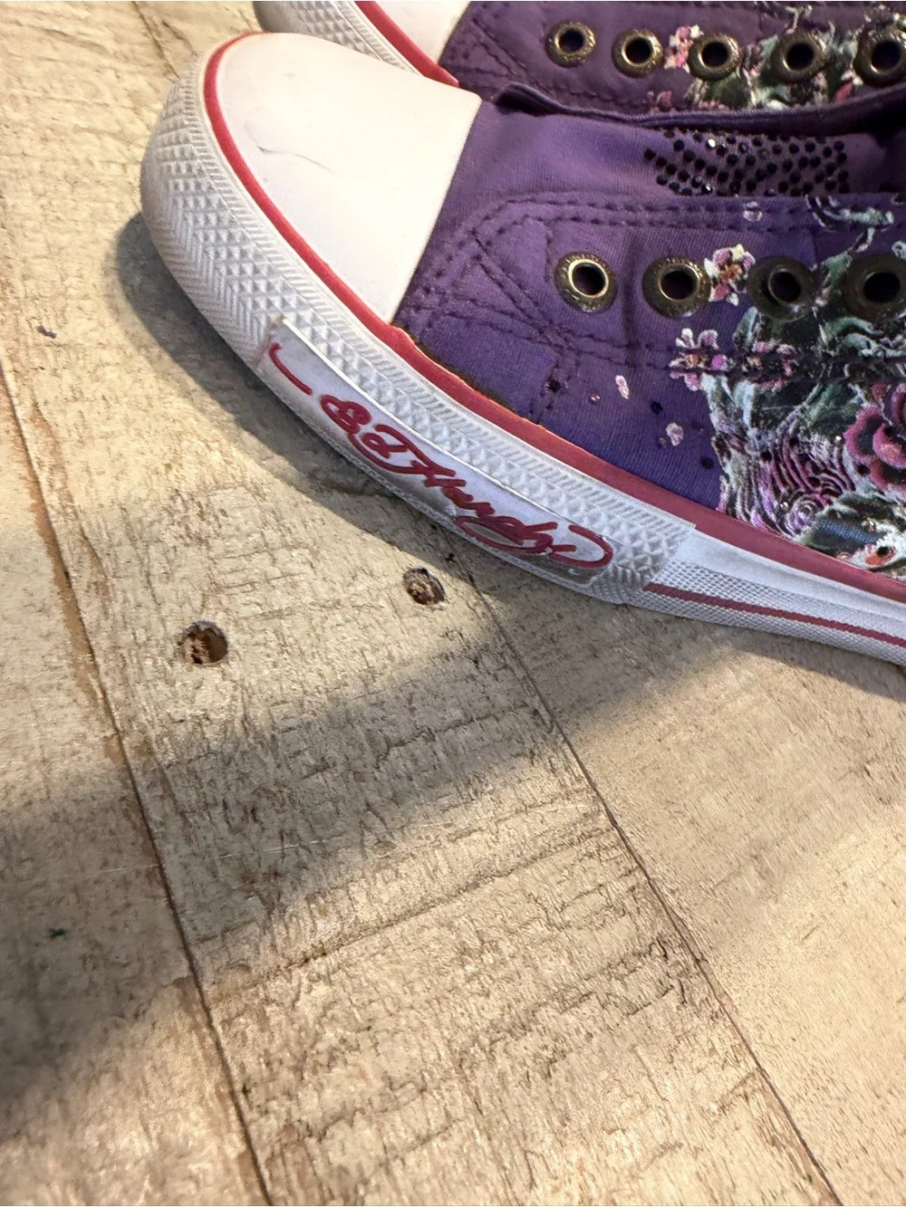 Ed Hardy Purple Skull & Floral Low-Top Sneakers